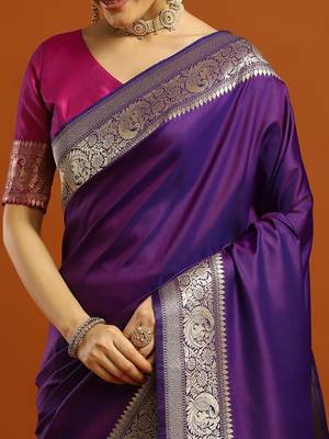 purple ethnic motifs woven design zari banarasi saree 5