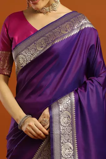 purple ethnic motifs woven design zari banarasi saree
