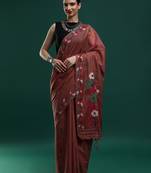 orange floral woven design zari muga saree