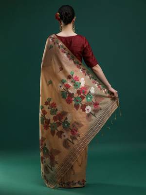 beige woven design zari muga saree 4