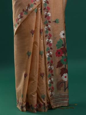 beige woven design zari muga saree 5
