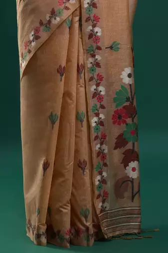 beige woven design zari muga saree