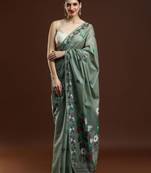 green floral woven design muga saree
