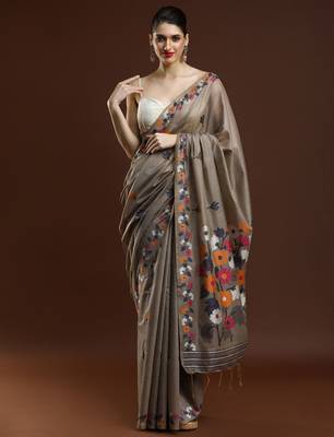 grey woven design zari muga regular saree 1