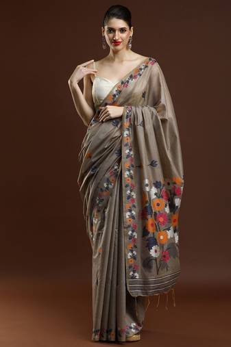 grey woven design zari muga regular saree