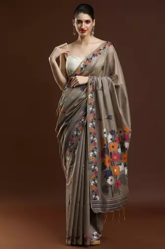 grey woven design zari muga regular saree