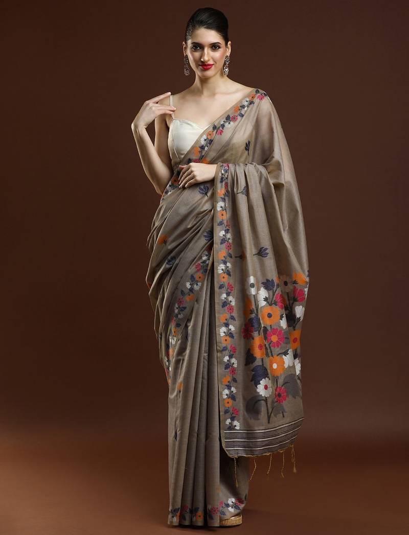 grey woven design zari muga regular saree