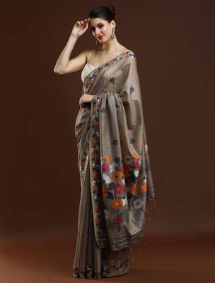 grey woven design zari muga regular saree 2