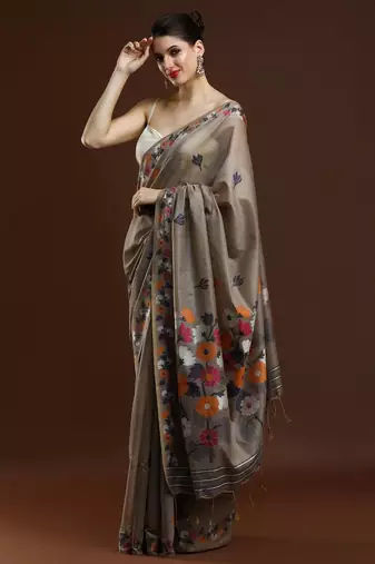 grey woven design zari muga regular saree