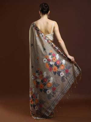 grey woven design zari muga regular saree 3