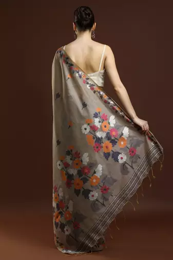 grey woven design zari muga regular saree