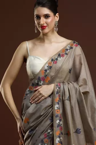 grey woven design zari muga regular saree