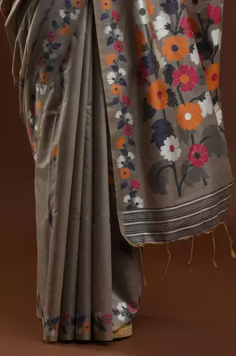 grey woven design zari muga regular saree