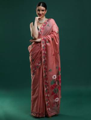 pink floral woven design zari muga saree 1
