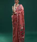 pink floral woven design zari muga saree