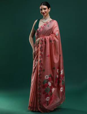 pink floral woven design zari muga saree 2