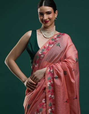 pink floral woven design zari muga saree 4