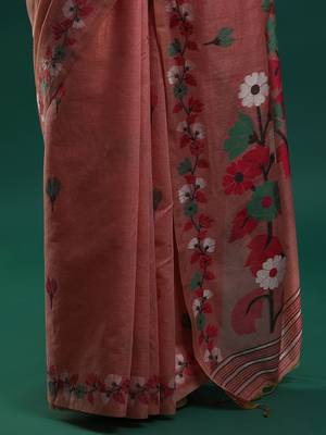 pink floral woven design zari muga saree 5