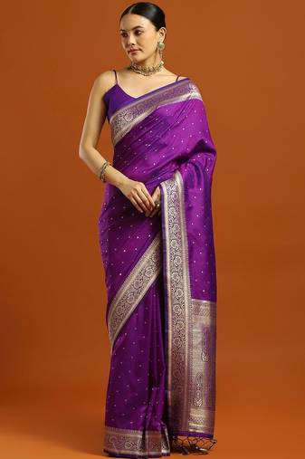 purple woven embellished pure silk kanjivaram saree with blouse