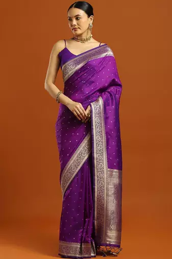 purple woven embellished pure silk kanjivaram saree with blouse