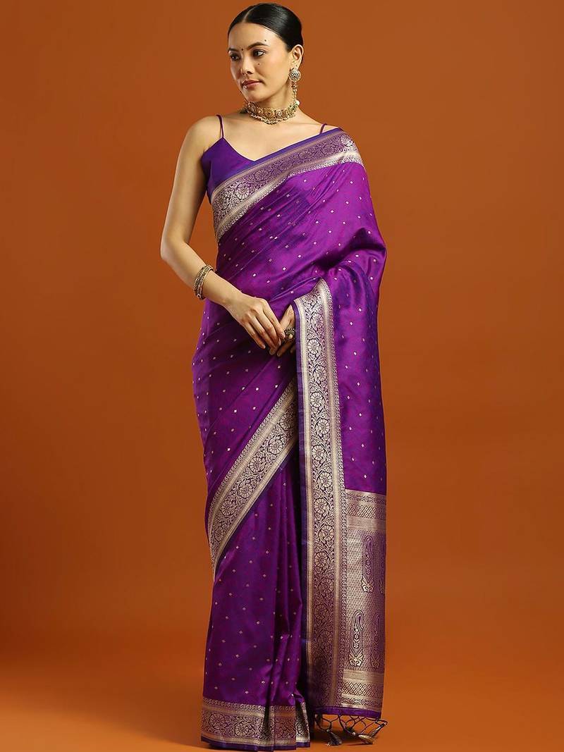 purple woven embellished pure silk kanjivaram saree with blouse