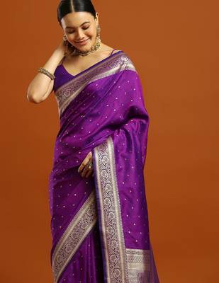 purple woven embellished pure silk kanjivaram saree with blouse 2
