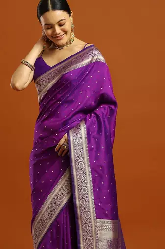 purple woven embellished pure silk kanjivaram saree with blouse