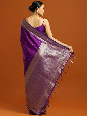 purple woven embellished pure silk kanjivaram saree with blouse 3