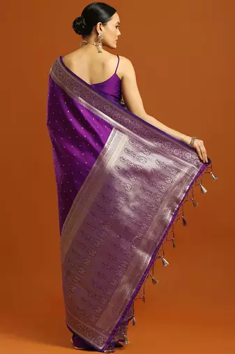 purple woven embellished pure silk kanjivaram saree with blouse