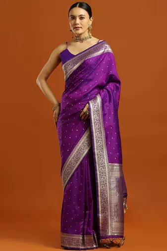 purple woven embellished pure silk kanjivaram saree with blouse