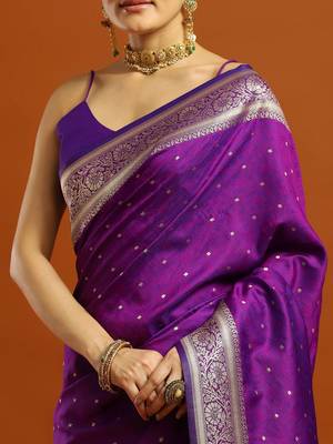 purple woven embellished pure silk kanjivaram saree with blouse 5