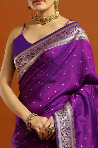 purple woven embellished pure silk kanjivaram saree with blouse