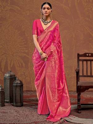 pink ethnic motifs woven design zari kanjeevaram saree 1