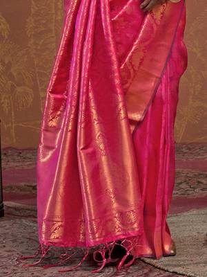 pink ethnic motifs woven design zari kanjeevaram saree 5