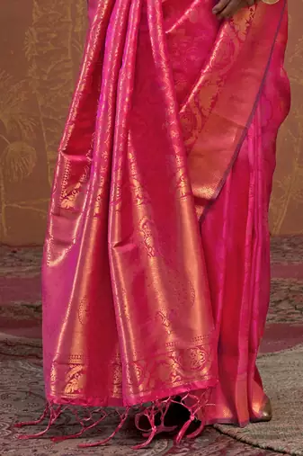 pink ethnic motifs woven design zari kanjeevaram saree