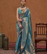 teal ethnic motifs zari kanjeevaram saree