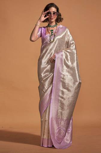 cream paisley designer kanjeevaram saree