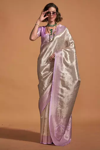 cream paisley designer kanjeevaram saree