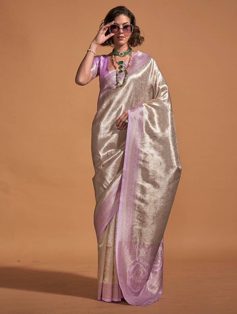 cream paisley designer kanjeevaram saree