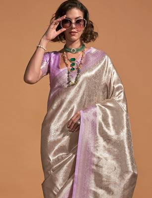 cream paisley designer kanjeevaram saree 2