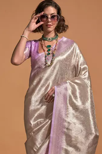 cream paisley designer kanjeevaram saree