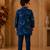 Navy blue all over unicorn print polyester kurta with pajama set ethnic wear