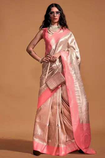 cream cream paisley zari woven design kanjeevaram saree