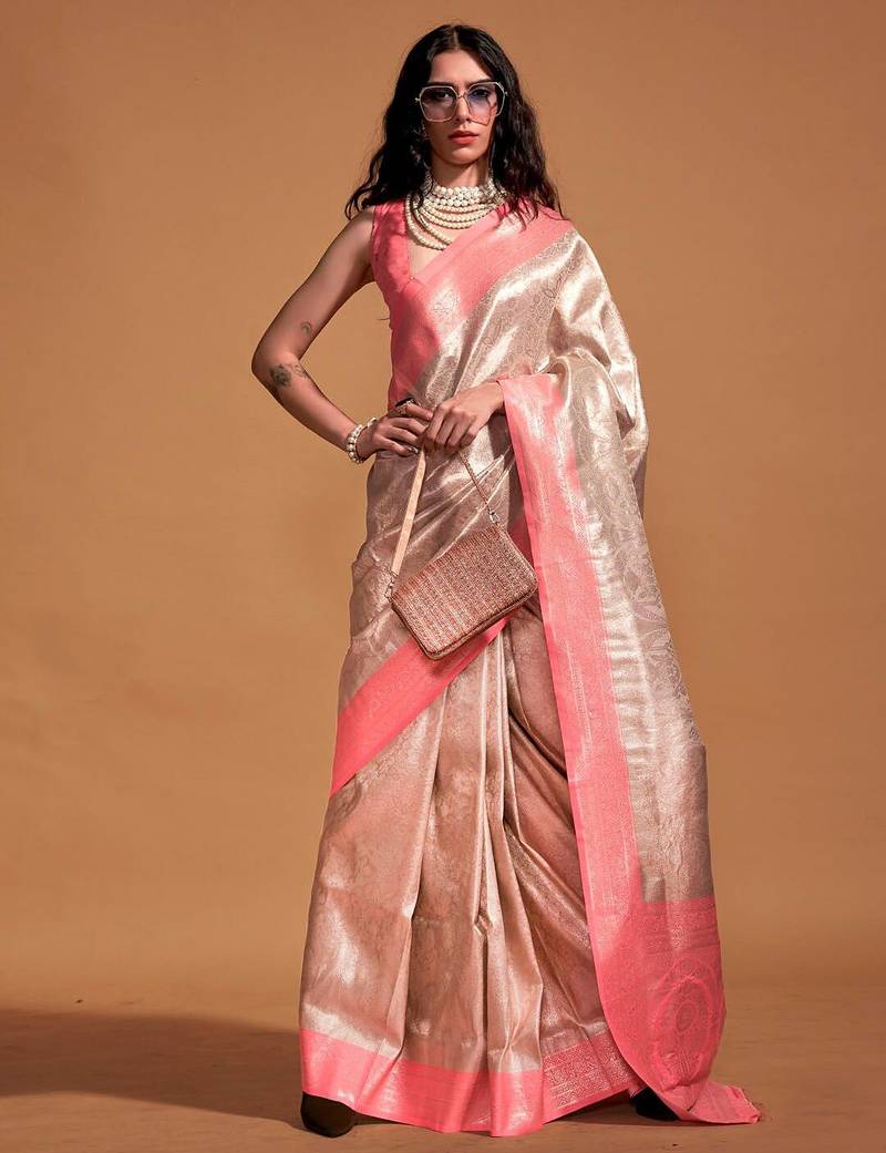 cream cream paisley zari woven design kanjeevaram saree