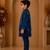 Navy blue all over unicorn print polyester kurta with pajama set ethnic wear