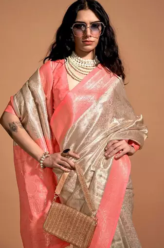cream cream paisley zari woven design kanjeevaram saree