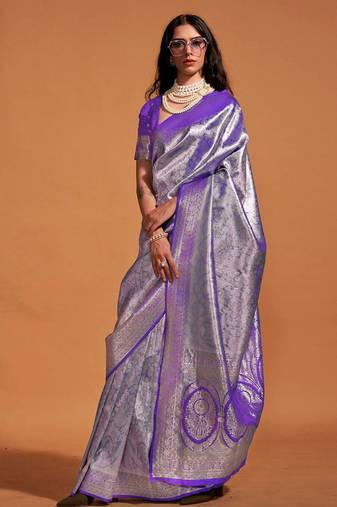 purple paisley designer kanjeevaram saree