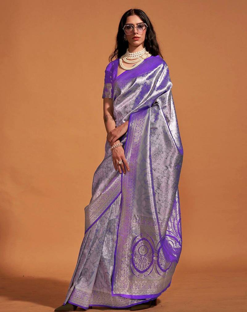 purple paisley designer kanjeevaram saree