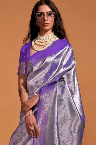 purple paisley designer kanjeevaram saree