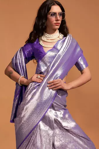 purple paisley designer kanjeevaram saree